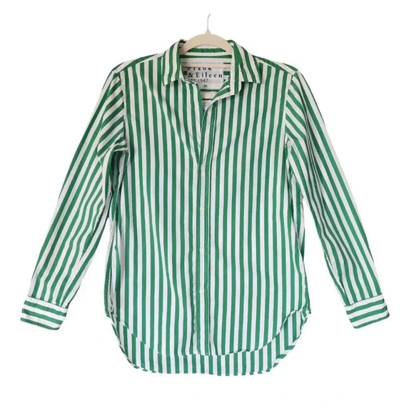 New $280 Frank & Eileen Frank Cotton Button Down Green Striped Collared Size XS - Picture 4 of 10